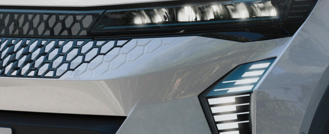 Vorderer Fahrzeugbereich mit morphenden Mustern – Folierung mit metallischer Struktur
