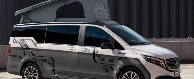 Mercedes EQV Camper mit Aufstelldach und Designfolierung in Grau und Schwarz